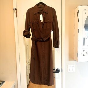 Banana Republic Chocolate Brown Shirt Dress, Petite XS, NWT